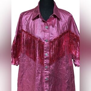 Fantastic Fawn Pink Fringe Western Button-Up Shirt – Size L